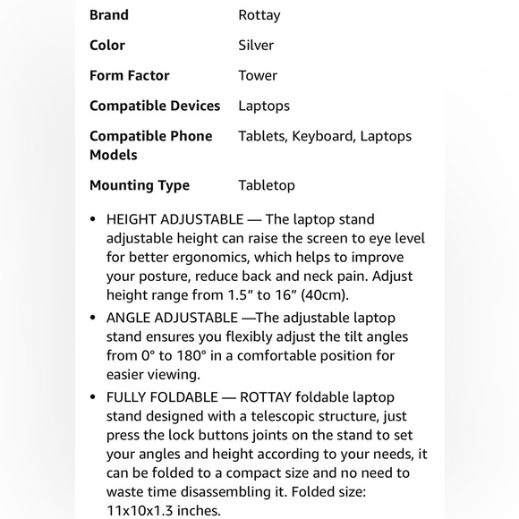 Collapsible Adjustable Silver Laptop Stand - Ergonomic - NWOT - Picture 9 of 13